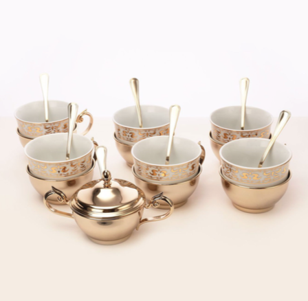 TS0038-Gold Plated Tea Set With Sugar Pot Main Image